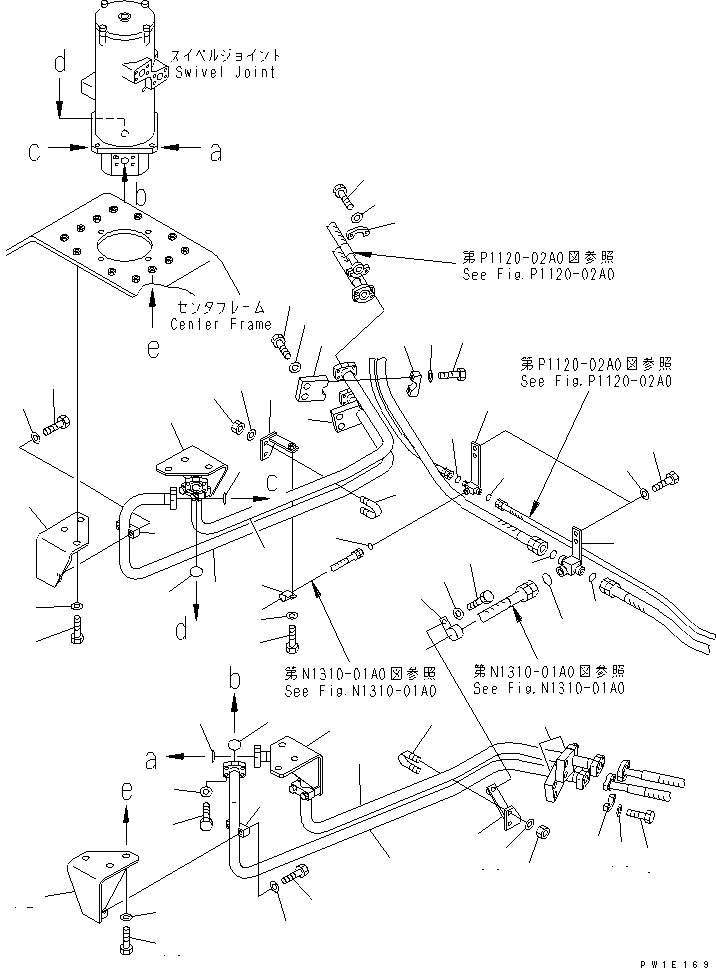 Komatsu parts book diagram for PC1250SP-8 S/N 30001-30157 (ecot3, For SP): TRAVEL PIPING (CENTER FRAME SIDE)(#30001-)