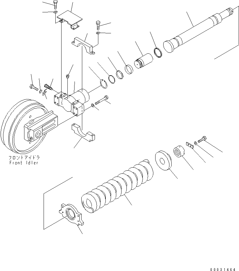 Komatsu parts book diagram for PC1250SP-8 S/N 30001-30157 (ecot3, For SP): TRACK FRAME (IDLER CUSHION) (WITH ANTIRUST SPRING) (R.H.)(#30001-)