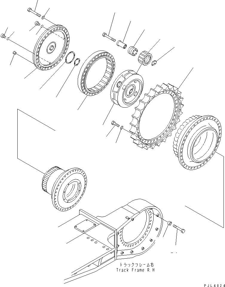 Komatsu parts book diagram for PC1250SP-8 S/N 30001-30157 (ecot3, For SP): TRACK FRAME (FINAL DRIVE) (3RD CARRIER AND SPROCKET) (R.H.) (COLD WEATHER A SPEC.)(#30001-)