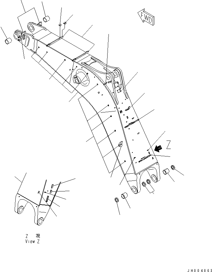 Komatsu parts book diagram for PC1250SP-8 S/N 30001-30157 (ecot3, For SP): BOOM (7.8M) (FOR BACKHOE) (AUTO GREASE)(#30001-)