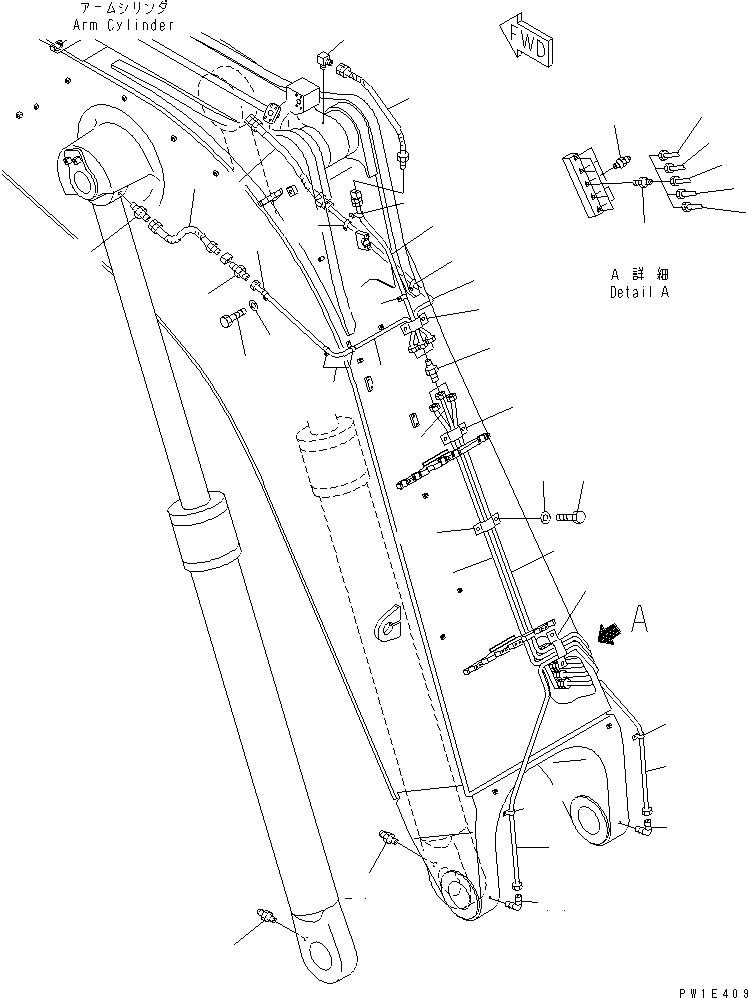 Komatsu parts book diagram for PC1250SP-8 S/N 30001-30157 (ecot3, For SP): BOOM (7.8M) (LUBRICATION) (FOR BACKHOE)(#30001-)