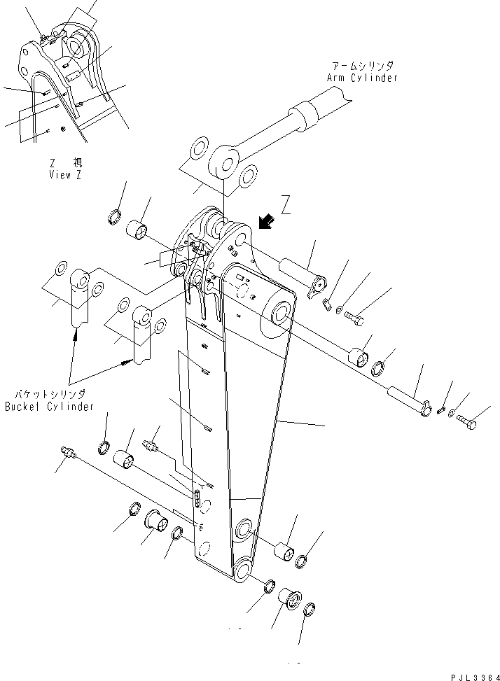 Komatsu parts book diagram for PC1250SP-8 S/N 30001-30157 (ecot3, For SP): ARM (3.4M) (FOR BACKHOE) (AUTO GREASE) (SE)(#30001-)