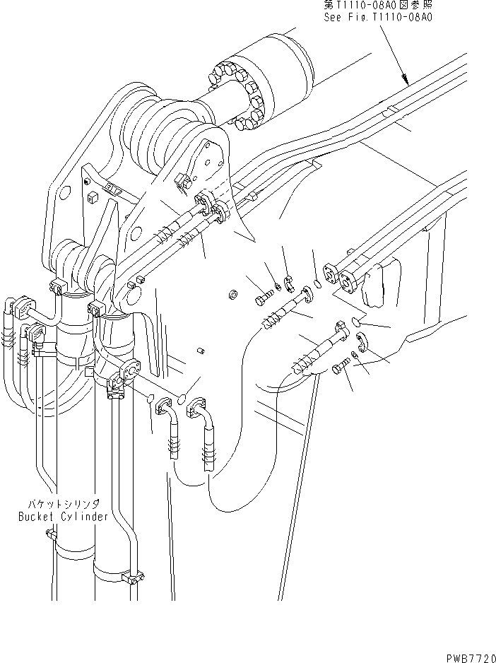 Komatsu parts book diagram for PC1250SP-8 S/N 30001-30157 (ecot3, For SP): ARM (3.4M) (BUCKET CYLINDER PIPING) (FOR BACKHOE) (SE)(#30001-)