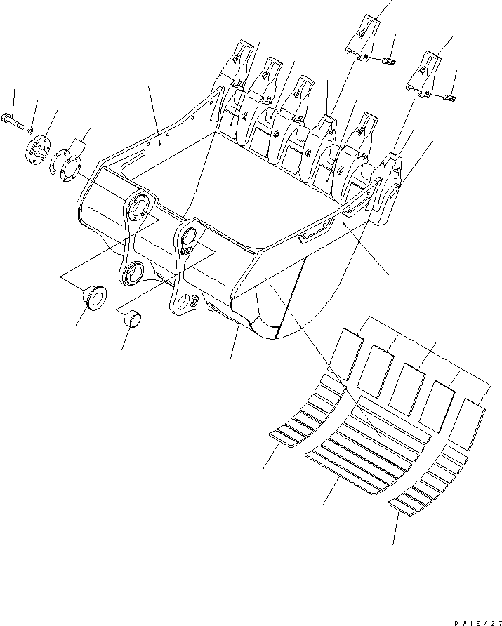 Komatsu parts book diagram for PC1250SP-8 S/N 30001-30157 (ecot3, For SP): BUCKET 6.7M3 ? 2280MM (VERTICAL PIN TYPE) (REINFORCED TYPE)(#30001-)