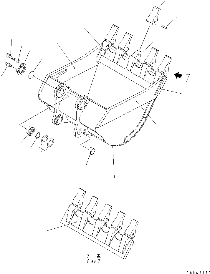 Komatsu parts book diagram for PC1250SP-8 S/N 30001-30157 (ecot3, For SP): BUCKET 6.0M3 ? 2135MM (HORIZONTAL PIN TYPE ) (FOR LIMESTONE)(#30056-)