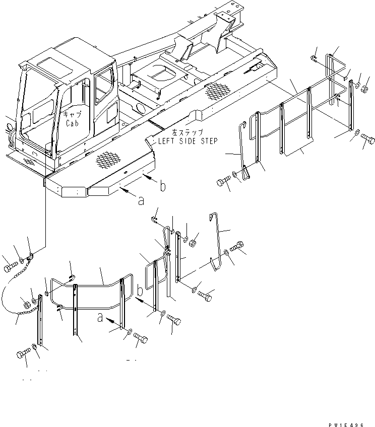Komatsu parts book diagram for PC1250SP-8 S/N 30001-30157 (ecot3, For SP): LEFT SIDE STEP (HANDRAIL)(#30001-30004)