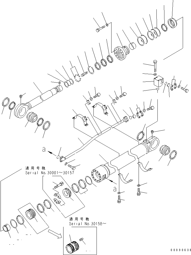 Komatsu parts book diagram for PC1250SP-8 S/N 30001-30157 (ecot3, For SP): ARM CYLINDER (F0R BACKHOE)(#30001-)