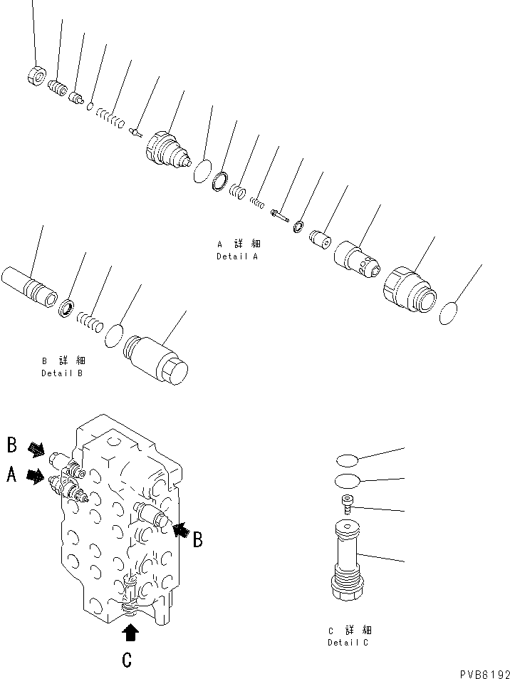 Komatsu parts book diagram for PC1250SP-8 S/N 30001-30157 (ecot3, For SP): MAIN VALVE (4/6) (4-SPOOL) (NO.2)(#30001-)
