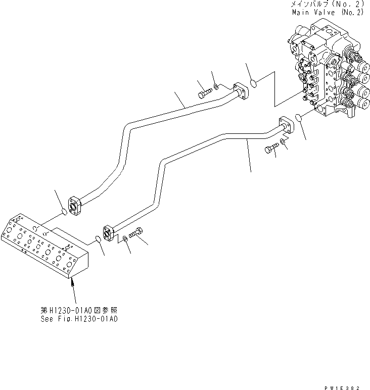 Excavators Komatsu / PC1250-8R S/N 35001-35200 (EGR-LESS)(pc12504c) / VALVE DELIVERY PIPING (ARM) (NO.2 VALVE)(#35001-)(180580 : H1221-02A0)