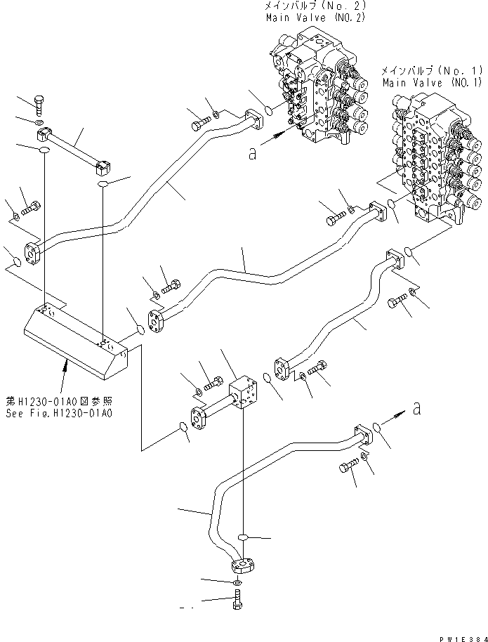 Excavators Komatsu / PC1250-8R S/N 35001-35200 (EGR-LESS)(pc12504c) / VALVE DELIVERY PIPING (BUCKET) (NO.1 AND NO.2 VALVE)(#35001-)(180600 : H1222-01A0)