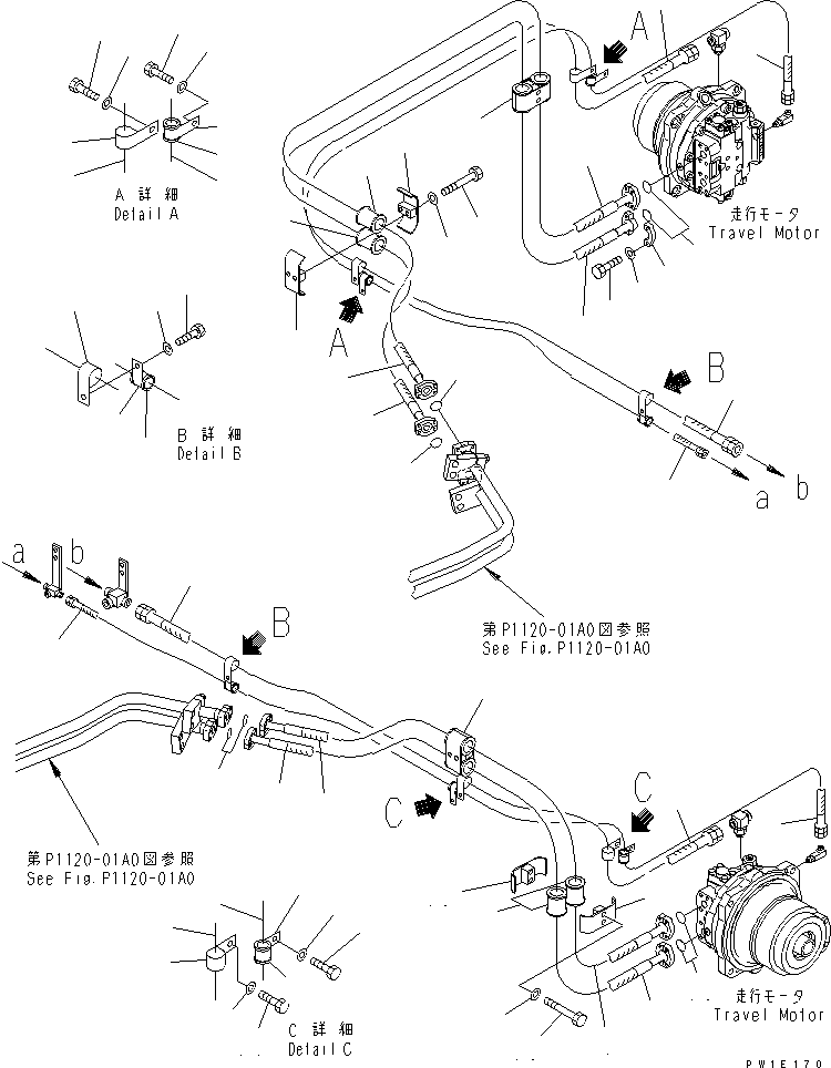 Excavators Komatsu / PC1250-8R S/N 35001-35200 (EGR-LESS)(pc12504c) / TRAVEL PIPING (MOTOR SIDE)(#35001-)(330020 : P1120-02A0)