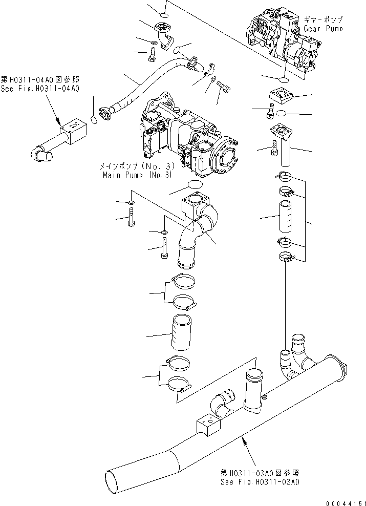 Excavators Komatsu / PC1250SP-8R S/N 35001-35200 (W/O EGR, +55C DEGREE)(pc12507c) / SUCTION LINE (NO.3 PUMP AND GEAR PUMP LINE)(#35001-)(180190 : H0311-02A0)