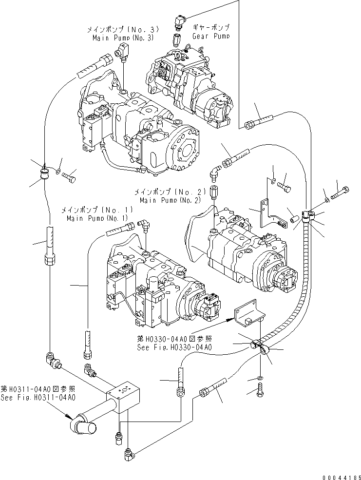 Excavators Komatsu / PC1250SP-8R S/N 35001-35200 (W/O EGR, +55C DEGREE)(pc12507c) / DRAIN LINE (PUMP PIPING)(#35001-35016)(180400 : H0340-02A0)