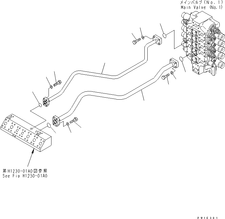 Excavators Komatsu / PC1250SP-8R S/N 35001-35200 (W/O EGR, +55C DEGREE)(pc12507c) / VALVE DELIVERY PIPING (ARM) (NO.1 VALVE)(#35001-)(180470 : H1221-01A0)