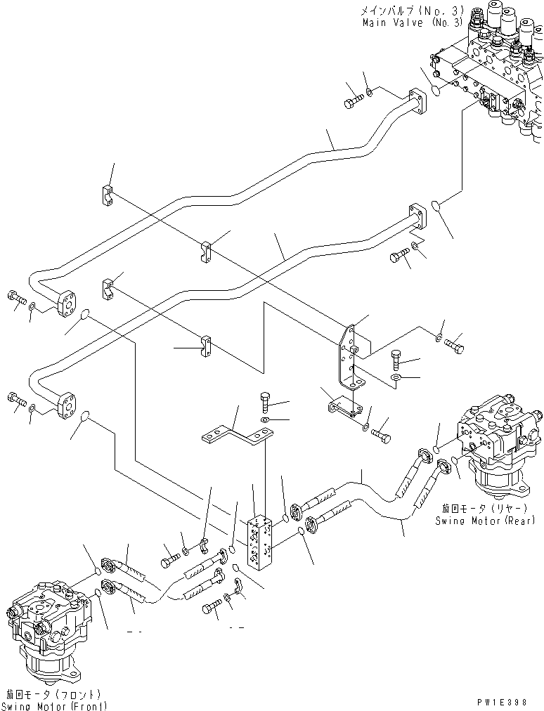 Excavators Komatsu / PC1250SP-8R S/N 35001-35200 (W/O EGR, +55C DEGREE)(pc12507c) / VALVE DELIVERY PIPING (SWING)(#35001-35016)(180570 : H1340-01A0)