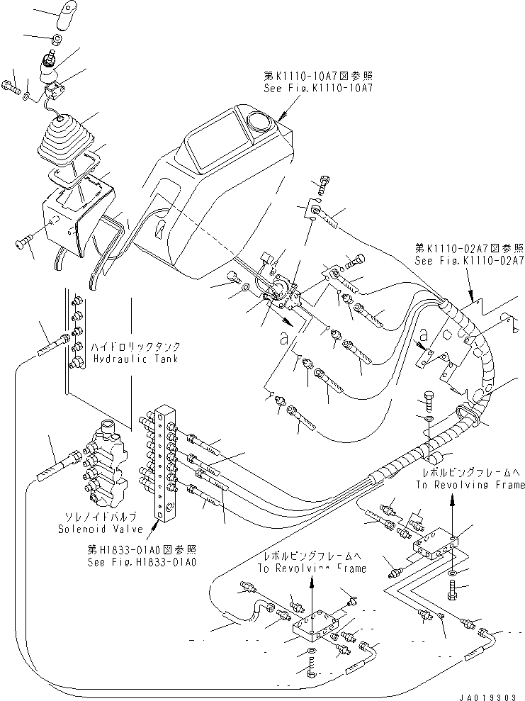 Excavators Komatsu / PC128US-2 S/N 5001-9500 (For EU)(pc128u0c) / FLOOR FRAME (LEVER R.H. AND PPC VALVE AND PIPING R.H.) (2-ACTUATER ATTACHMENT AND BLADE) (FOR EU)(#6301-7730)(210870 : K1110-09B0)