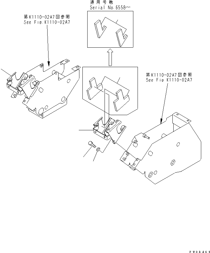 Excavators Komatsu / PC128US-2 S/N 5001-9500 (For EU)(pc128u0c) / FLOOR FRAME (PPC VALVE BRACKET) (FOR EU)(#5001-7730)(211030 : K1110-15A7)