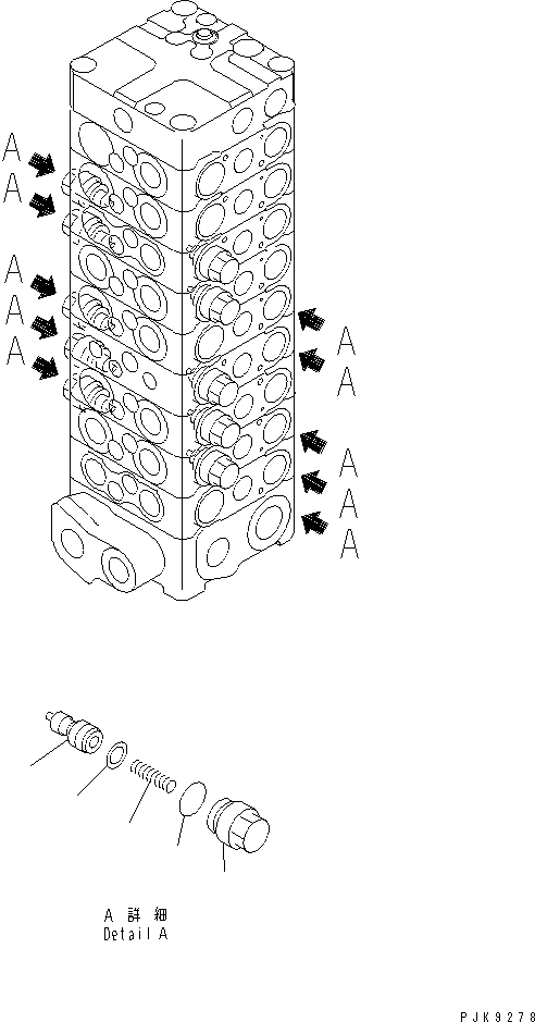 Excavators Komatsu / PC128US-2 S/N 5001-9500 (For EU)(pc128u0c) / MAIN VALVE (9-VALVE) (11/16) (FOR 2-ACTUATOR ATTACHMENT AND BLADE)(#5001-)(451030 : Y1666-11A0)
