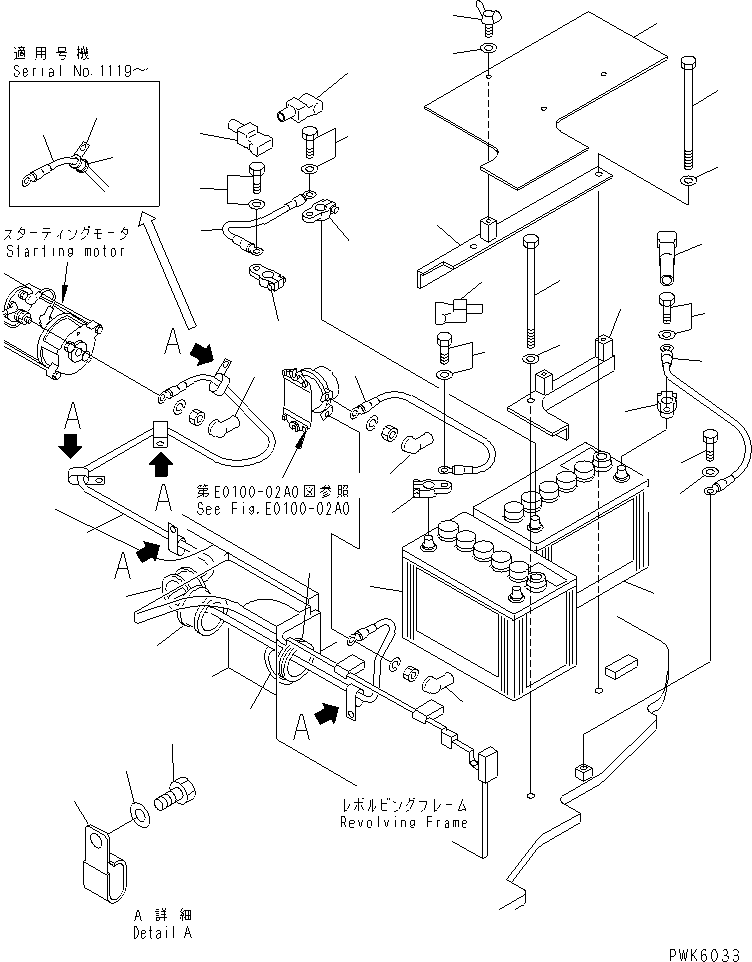 Excavators Komatsu / PC128US-1 S/N 1001-UP(pc128u0r) / BATTERY AND MOUNTING(120010 : E0100-01A0)