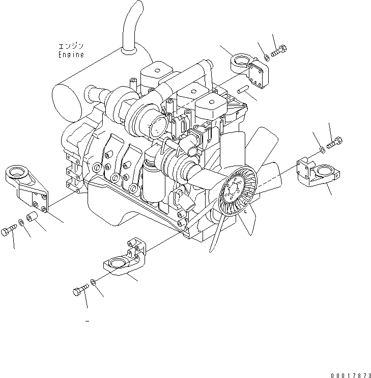 Komatsu parts book diagram for PC128US-2-A S/N 9501-UP: ENGINE MOUNT (MOUNT BRACKET)
