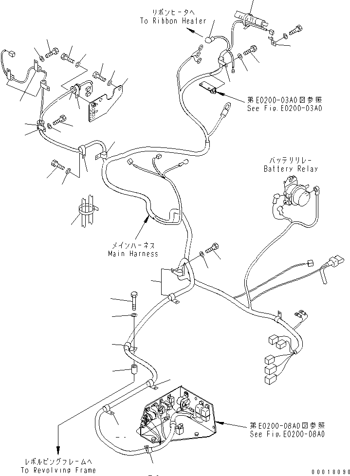 Komatsu parts book diagram for PC128US-2-A S/N 9501-UP: VEHICLE ELECTRICAL (MAIN HARNESS 3/3)