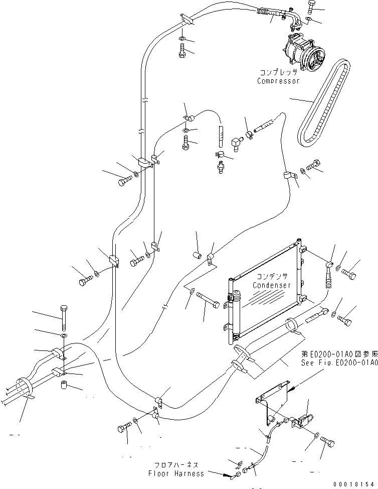 Komatsu parts book diagram for PC128US-2-A S/N 9501-UP: AIR CONDITIONER (HOSE) (FOR AUTO AIR CONDITIONER)