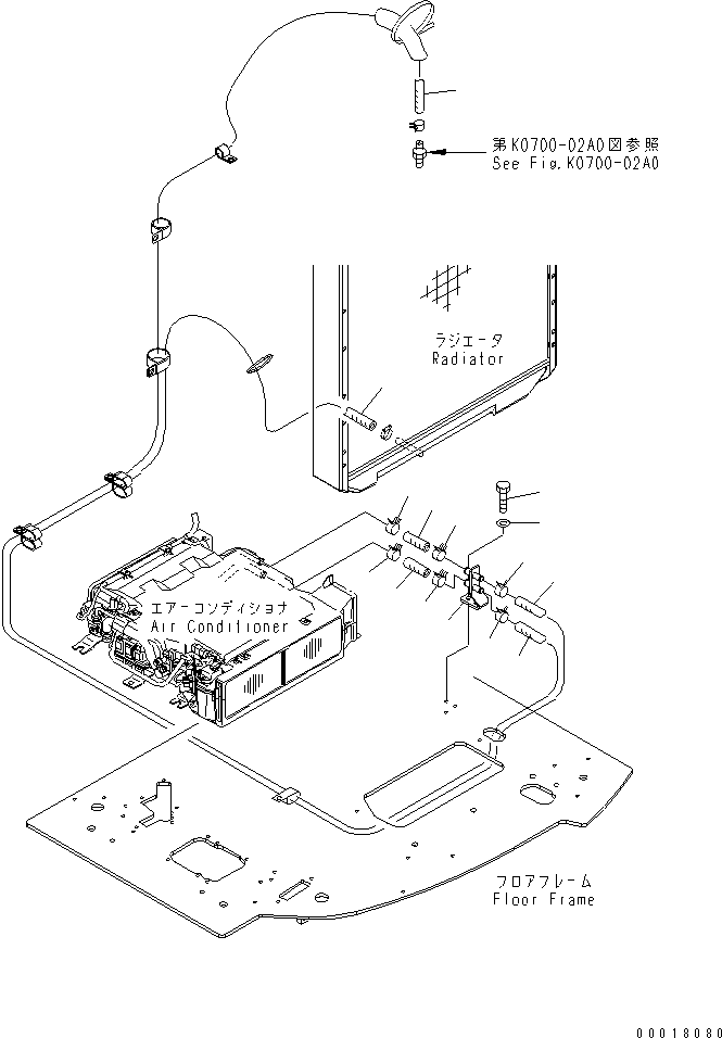 Komatsu parts book diagram for PC128US-2-A S/N 9501-UP: FLOOR FRAME (HEATER HOSE AND CLAMP)
