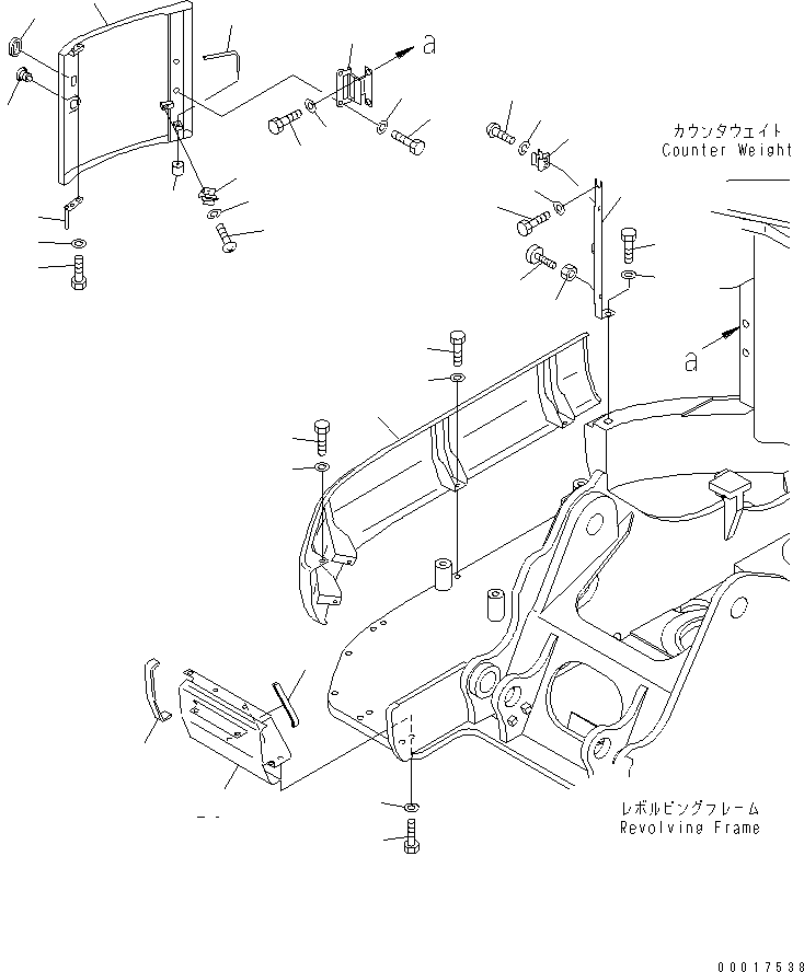 Komatsu parts book diagram for PC128US-2-A S/N 9501-UP: SIDE COVER R.H. (COUNTER WEIGHT COVER)