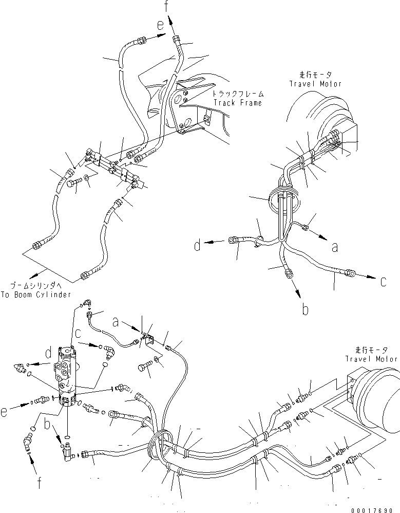 Komatsu parts book diagram for PC128US-2-A S/N 9501-UP: TRAVEL PIPING LOWER (FOR BLADE)