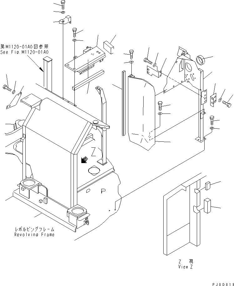 Excavators Komatsu / PC128US-2 S/N 5001-9500 (For North America)(pc128usc) / FRAME (2/2) (FOR EXCEPT JAPAN) (YELLOW)(#7731-)(240100 : M1120-02A1A)