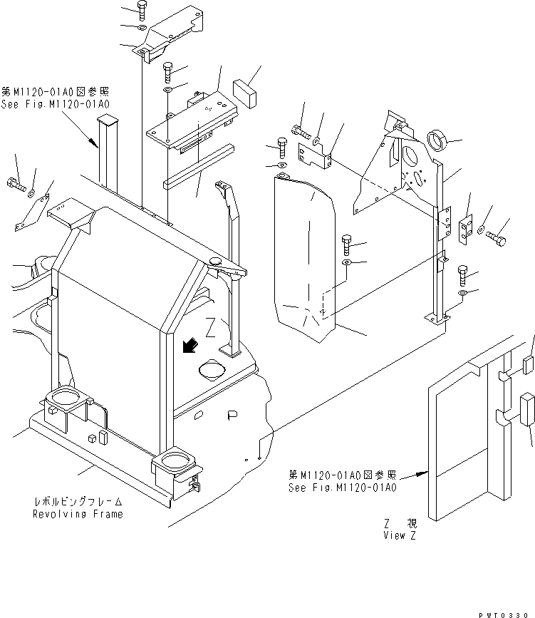 Excavators Komatsu / PC128US-2 S/N 5001-9500 (For North America)(pc128usc) / FRAME (2/2) (FOR HEATER) (YELLOW)(#5001-)(240110 : M1120-02A3)