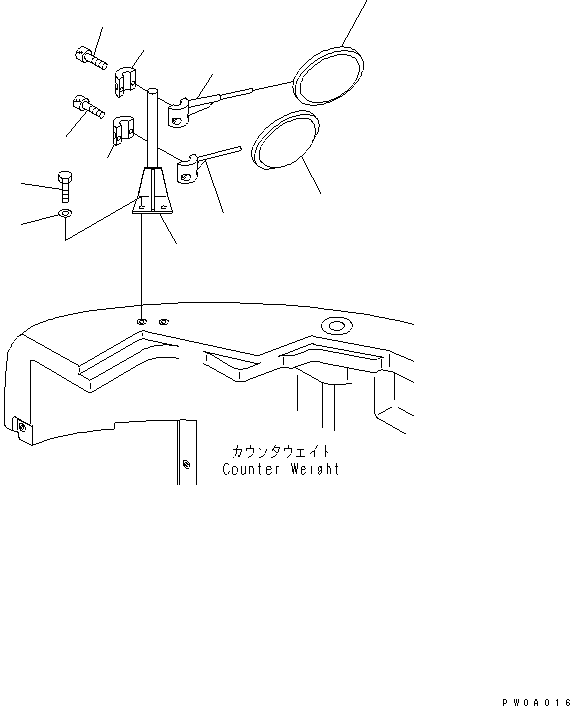 Excavators Komatsu / PC128US-2 S/N 5001-9500 (For North America)(pc128usc) / REAR UNDER VIEW MIRROR (FOR EXCEPT JAPAN) (YELLOW)(#6401-)(240320 : M2410-01A2)