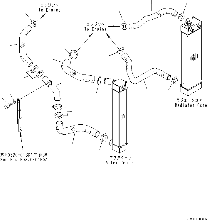 Excavators Komatsu / PC128US-2 S/N 5001-9500(pc128usr) / COOLING (PIPING) (AUTO DECEL)(#8101-)(060080 : C0100-04B0B)