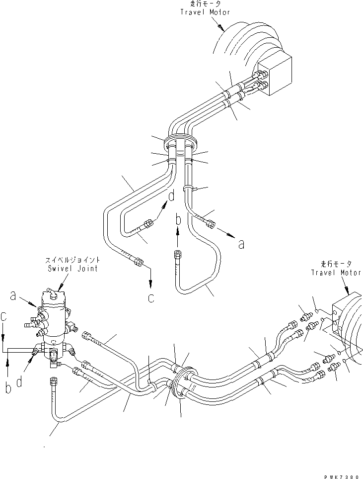 Excavators Komatsu / PC128US-2 S/N 5001-9500(pc128usr) / TRAVEL PIPING LOWER(#5001-)(300010 : P1120-01B0)
