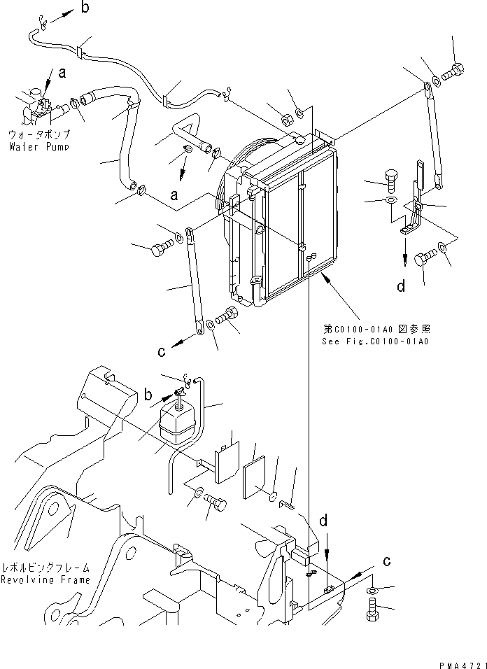 Komatsu parts book diagram for PC128UU-1 S/N 1001-UP: COOLING (PIPING AND MOUNTING)(#1001-2346)