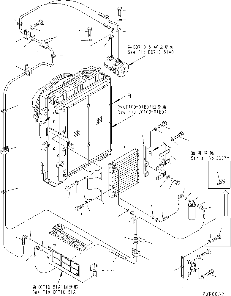 Komatsu parts book diagram for PC128UU-1 S/N 1001-UP: CONDENSER (COMPONENT PARTS AND PIPING) (MONO BOOM SPEC.)(#3159-)