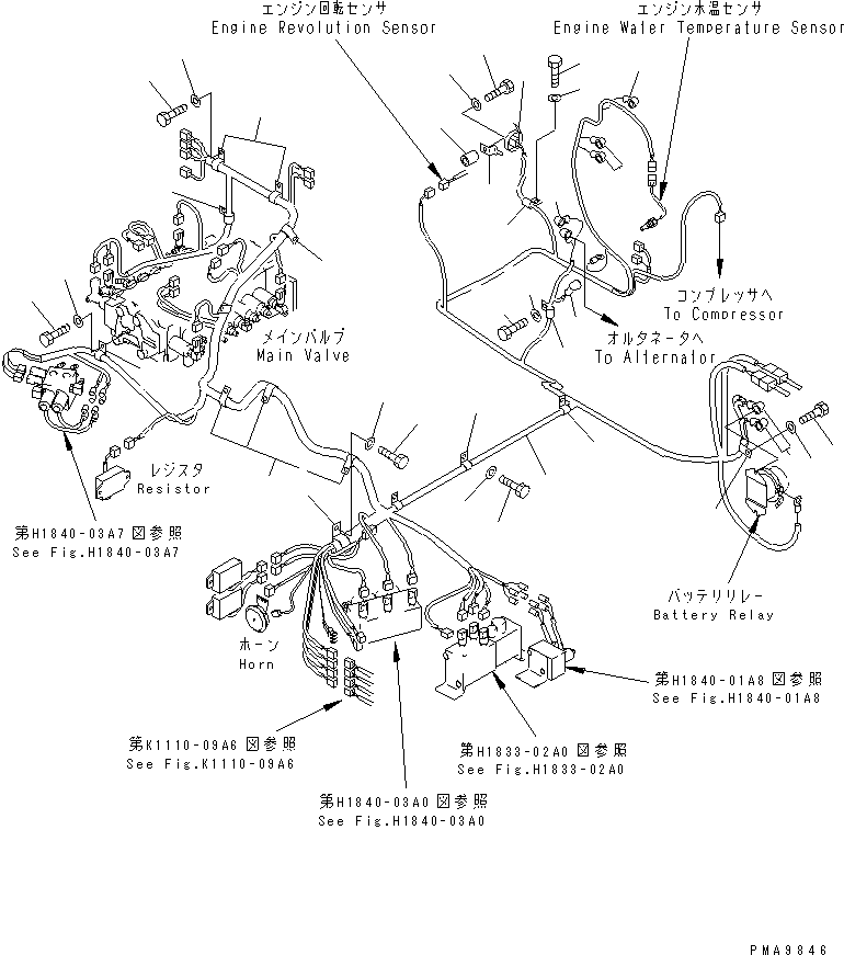 Komatsu parts book diagram for PC128UU-1 S/N 1001-UP: ELECTRICAL (MAIN HARNESS 1/2) (FOR AUTO HORIZONTALLY DIGGING)(#1001-2346)