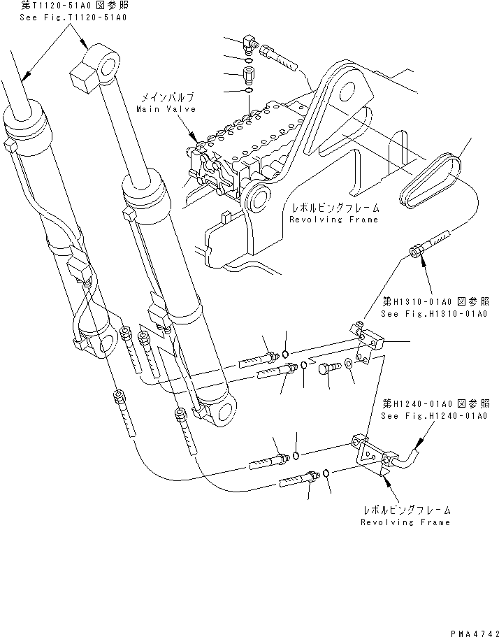Komatsu parts book diagram for PC128UU-1 S/N 1001-UP: BOOM LINE (REVOLVING FRAME SIDE)