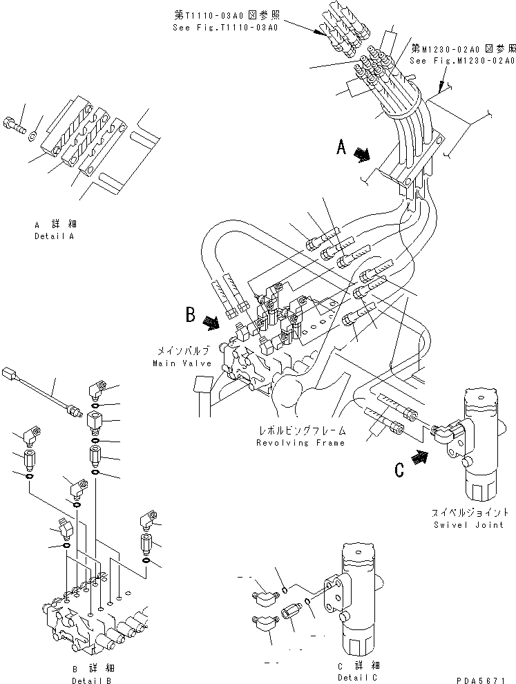 Komatsu parts book diagram for PC128UU-1 S/N 1001-UP: ARM ? BUCKET ? OFFSET AND BLADE LINE(FOR AUTO HORIZONTALLY DIGGING)