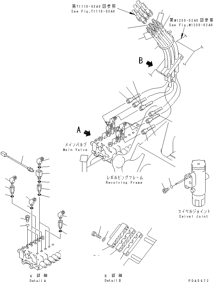 Komatsu parts book diagram for PC128UU-1 S/N 1001-UP: ARM ? BUCKET AND OFFSET LINE (FOR AUTO HORIZONTALLY DIGGING)      (BLADE LESS SPEC.)