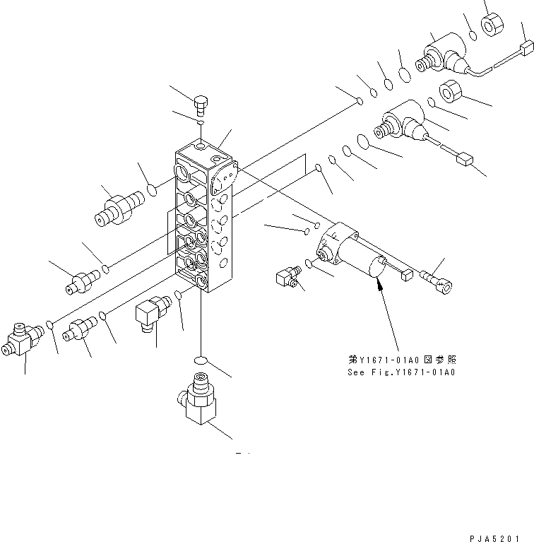Komatsu parts book diagram for PC128UU-1 S/N 1001-UP: SOLENOID VALVE LINE (SOLENOID VALVE) (FOR AUTO HORIZONTALLY      DIGGING)(#1001-2346)