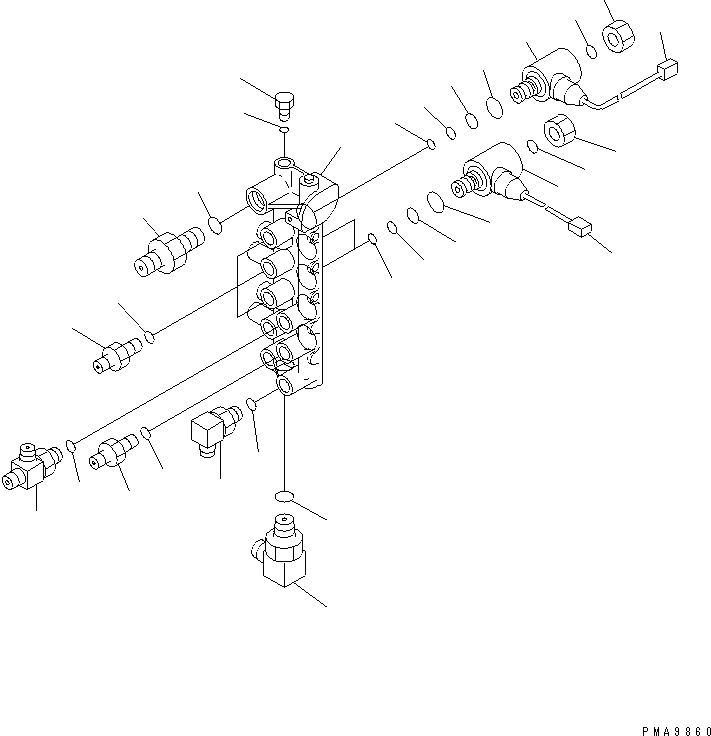 Komatsu parts book diagram for PC128UU-1 S/N 1001-UP: SOLENOID VALVE LINE (SOLENOID VALVE) (FOR AUTO HORIZONTALLY      DIGGING)(#2347-)