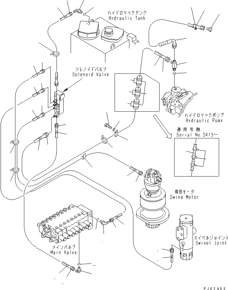 Komatsu parts book diagram for PC128UU-1 S/N 1001-UP: SOLENOID VALVE LINE (PIPING)(#2347-)