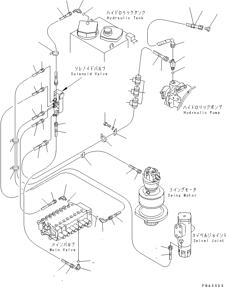 Komatsu parts book diagram for PC128UU-1 S/N 1001-UP: SOLENOID VALVE LINE (PIPING) (FOR MONO-BOOM)(#2347-)