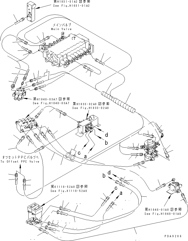 Komatsu parts book diagram for PC128UU-1 S/N 1001-UP: PPC MAIN LINE (PPC V. LINE L.H.) (MULTIPLE PATTERN CONTROL) (AUTOHORIZONTALLY DIGGING) (BLADE LESS)(#1001-2346)
