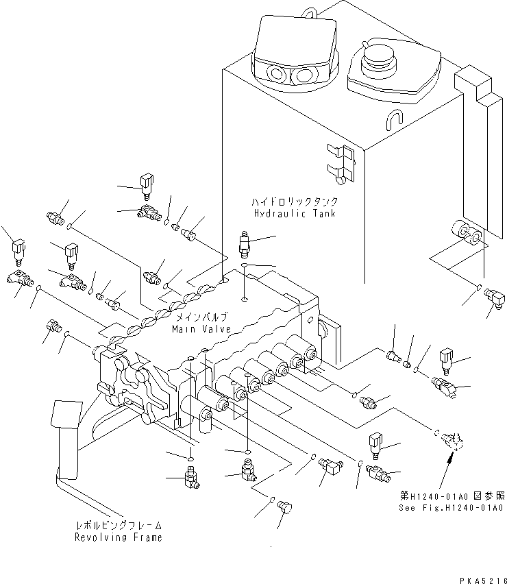 Komatsu parts book diagram for PC128UU-1 S/N 1001-UP: P.P.C. MAIN LINE (MAIN LINE ELBOW) (BLADE LESS SPEC.)(#1001-2346)