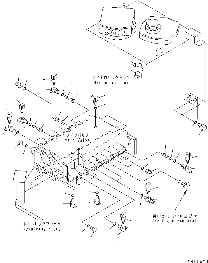 Komatsu parts book diagram for PC128UU-1 S/N 1001-UP: P.P.C. MAIN LINE (MAIN LINE ELBOW) (FOR MONO-BOOM)(#1001-2346)