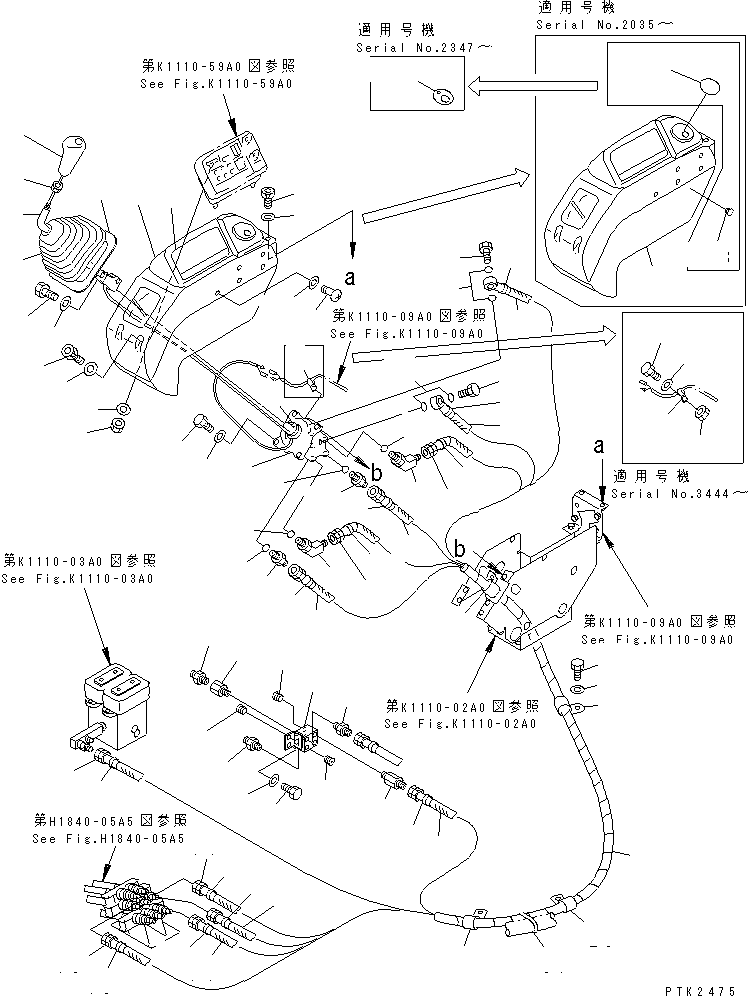 Komatsu parts book diagram for PC128UU-1 S/N 1001-UP: FLOOR FRAME (RIGHT STAND) (P.P.C. VALVE LINE R.H.)               (BLADE LESS SPEC.)