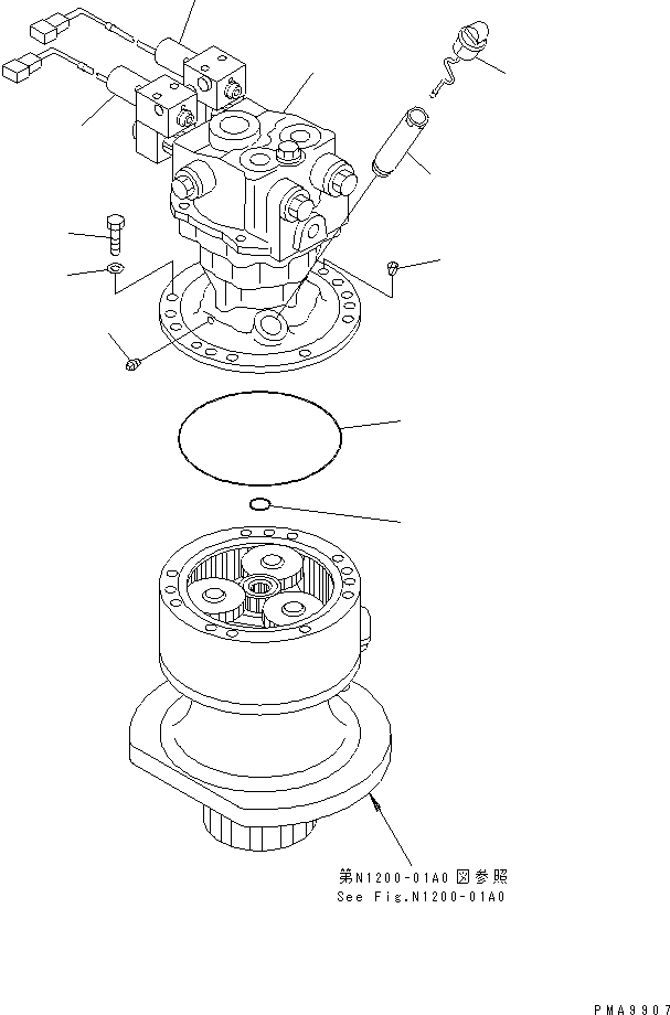 Komatsu parts book diagram for PC128UU-1 S/N 1001-UP: SWING MOTOR (MOUNT AND GAUGE)(#1001-2346)