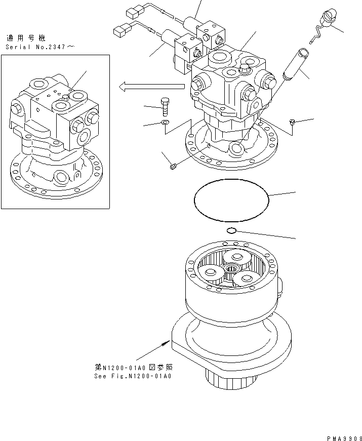 Komatsu parts book diagram for PC128UU-1 S/N 1001-UP: SWING MOTOR (MOUNT AND GAUGE)(#2347-)